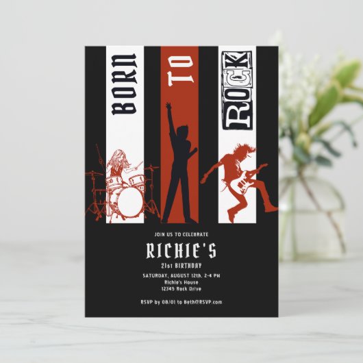 Any Age Born to Rock & Roll Rocker Verjaardagsfees Kaart (Staand voorkant)
