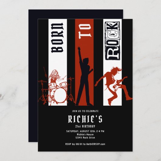 Any Age Born to Rock & Roll Rocker Verjaardagsfees Kaart (Voorkant / Achterkant)