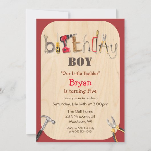 ANY AGE - Boy Builder Tool Verjaardag uitnodiging (Voorkant)