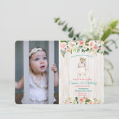 ANY AGE - Bunny Floral Verjaardag Foto uitnodiging (Staand voorkant)