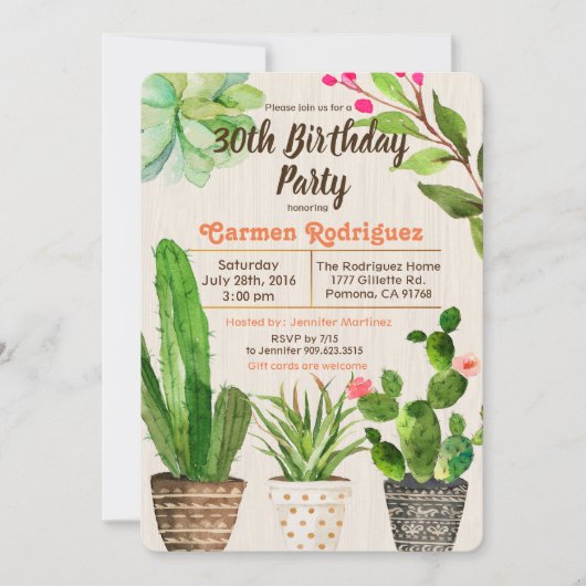 ANY AGE - Cactus Succulent Verjaardag Uitnodiging (Voorkant)