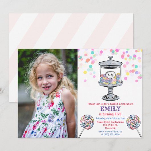 ANY AGE - Candy Jar Sweet Verjaardag uitnodiging (Voorkant / Achterkant)