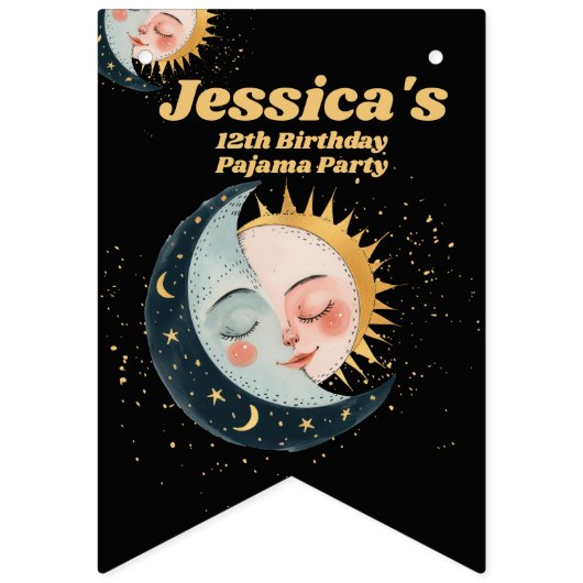 Any Age Celestial Pyjama Verjaardag Zwart Vlaggetjes (Eerste vlag)