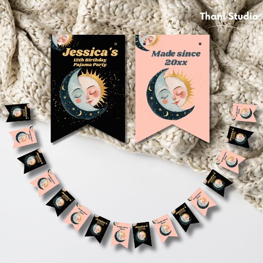 Any Age Celestial Pyjama Verjaardag Zwart Vlaggetjes