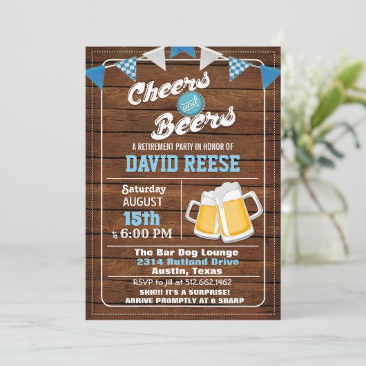 ANY AGE - Cheers and Beers Uitnodiging tot pensioe (Staand voorkant)