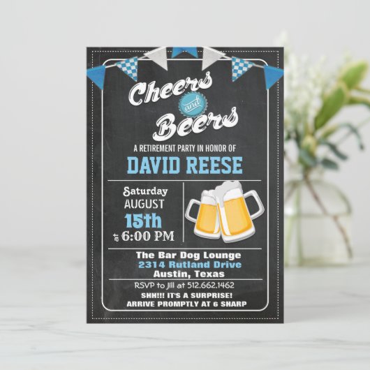 ANY AGE - Cheers and Beers Uitnodiging tot pensioe (Staand voorkant)