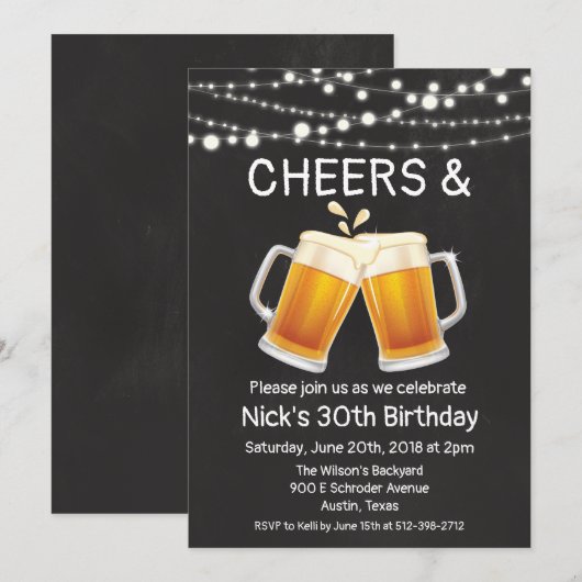 ANY AGE - Cheers & Beers Verjaardagsuitnodiging Kaart (Voorkant / Achterkant)