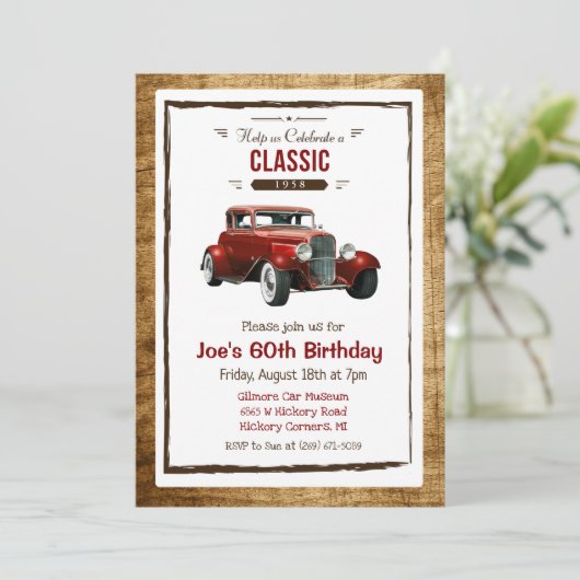 ANY AGE -  Classic Car Verjaardagsuitnodiging Kaart (Staand voorkant)