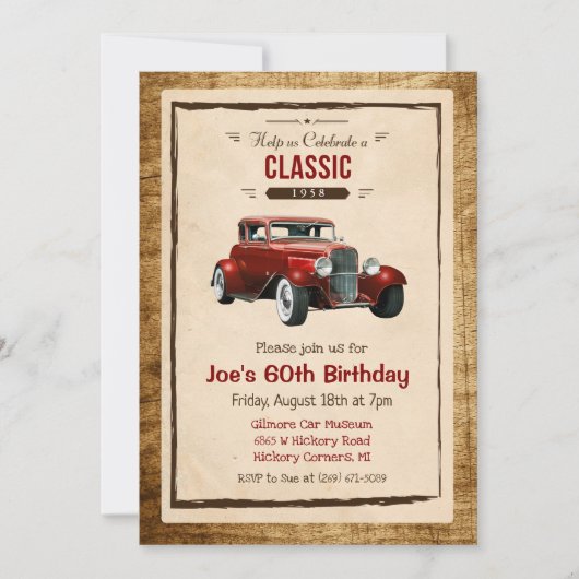 ANY AGE -  Classic Car Verjaardagsuitnodiging Kaart (Voorkant)
