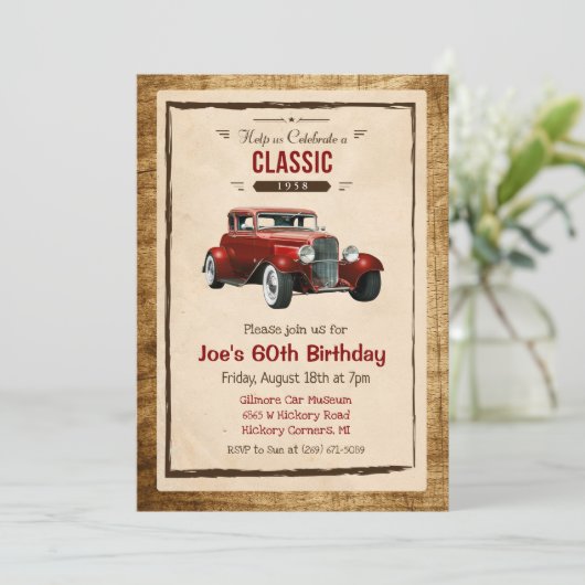 ANY AGE -  Classic Car Verjaardagsuitnodiging Kaart (Staand voorkant)