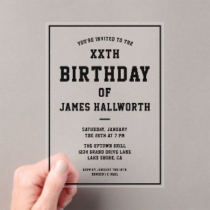 ANY AGE Cool Verjaardag Uitnodiging   Zwart en hel