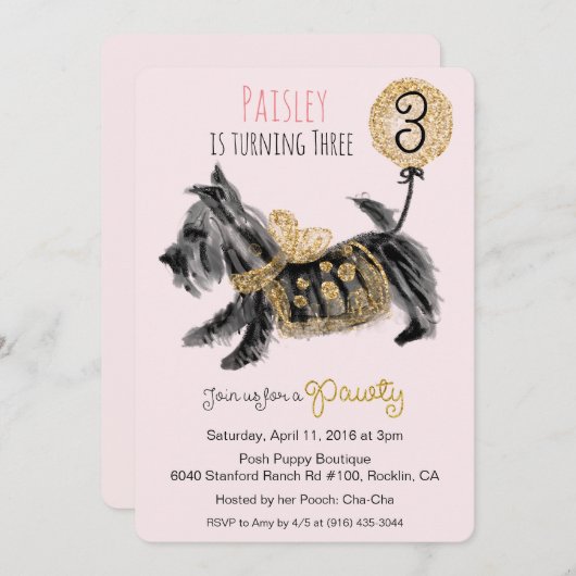ANY AGE - Couture Puppy Hond Verjaardag uitnodigin Kaart (Voorkant / Achterkant)