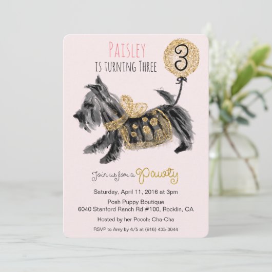 ANY AGE - Couture Puppy Hond Verjaardag uitnodigin Kaart (Staand voorkant)