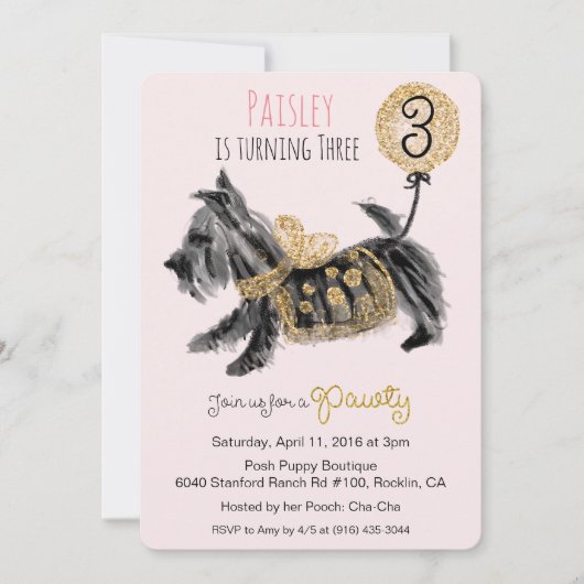 ANY AGE - Couture Puppy Hond Verjaardag uitnodigin Kaart (Voorkant)