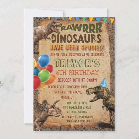 ANY AGE - Dinosaur Verjaardagsfeestuitnodiging Kaart (Voorkant)