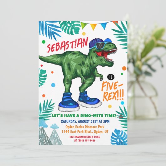 ANY AGE - Dinosaur Verjaardagsfeestuitnodiging Kaart (Staand voorkant)