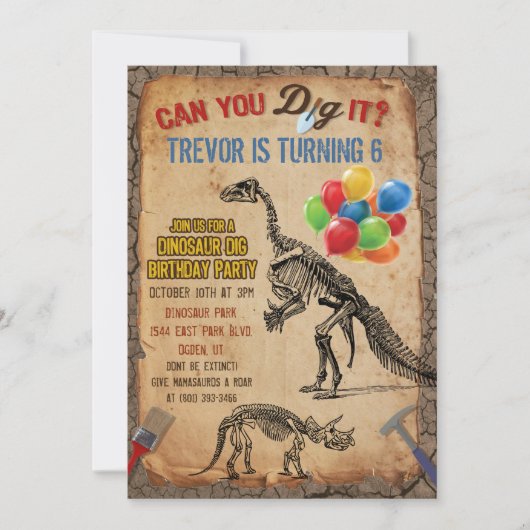 ANY AGE - Dinosaurus Dig Verjaardagsfeestuitnodigi Kaart (Voorkant)