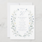 Any Age Dusty Blue Wildflower Boho 50e verjaardag Kaart (Voorkant)