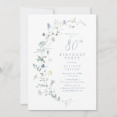 Any Age Dusty Blue Wildflower Boho 80e verjaardag Kaart (Voorkant)