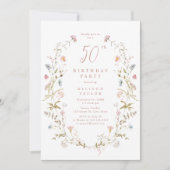 Any Age Dusty Pink Wildflower Boho 50e verjaardag Kaart (Voorkant)