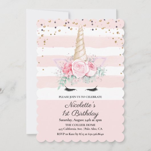 ANY AGE - Eenhoorn Bloemen Verjaardag Uitnodiging (Voorkant)