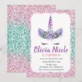 ANY AGE - Eenhoorn Glitter Verjaardag uitnodiging (Voorkant / Achterkant)