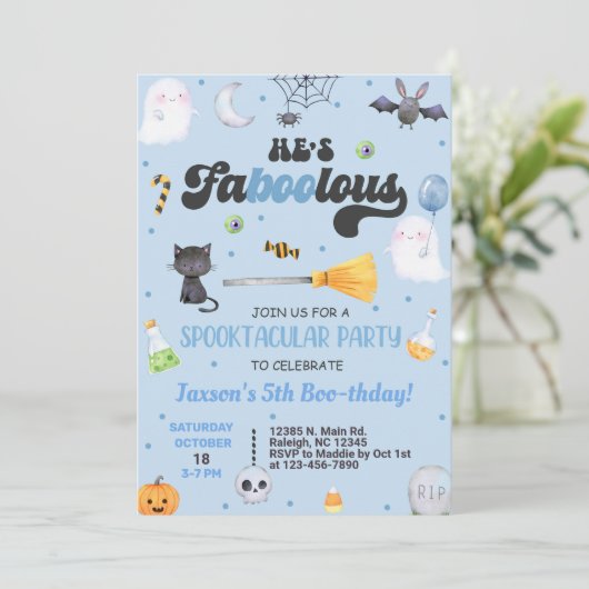 ANY AGE fa-boo-lous Halloween jongen boo-verjaarda Kaart (Staand voorkant)