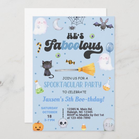 ANY AGE fa-boo-lous Halloween jongen boo-verjaarda Kaart (Voorkant / Achterkant)