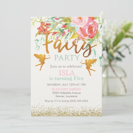 ANY AGE - Fairy Party Birthday Invitation Kaart (Staand voorkant)