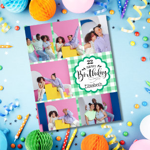 Any Age Feminine Green 7 Fotocollage Verjaardag Kaart