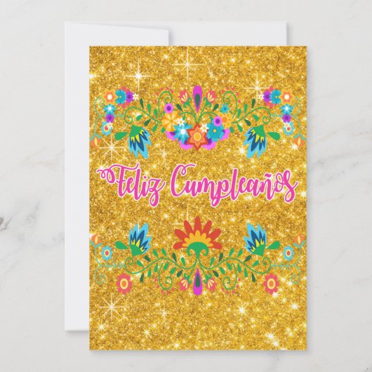 ANY AGE - Fiesta Floral Glitter Verjaardag Kaart (Achterkant)