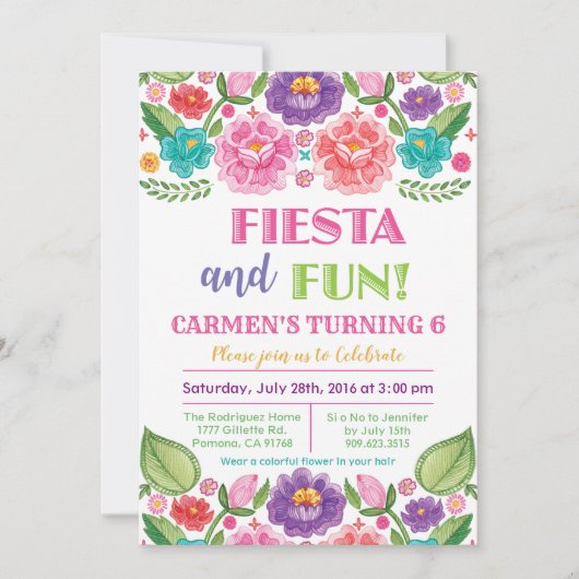 ANY AGE - Fiesta Floral Verjaardag uitnodiging (Voorkant)