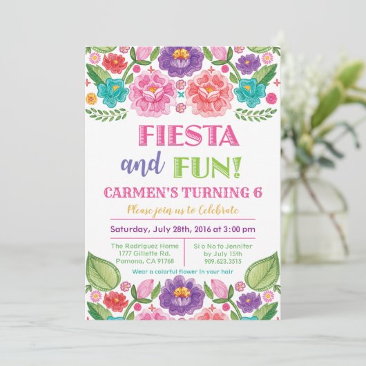 ANY AGE - Fiesta Floral Verjaardag uitnodiging (Staand voorkant)