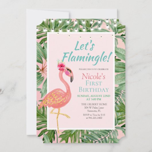 ANY AGE - Flamingo Flamingle Verjaardagsuitnodigin Kaart (Voorkant)