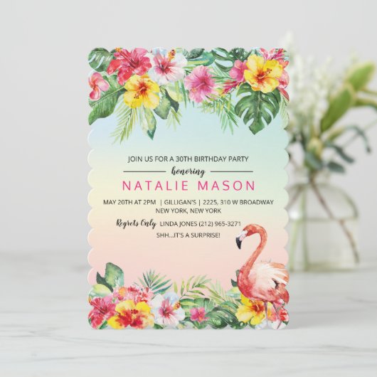 ANY AGE - Flamingo uitnodiging voor verjaardagsfee (Staand voorkant)
