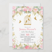 ANY AGE - Floral Birdcage Meisje Verjaardag Uitnod Kaart (Voorkant)