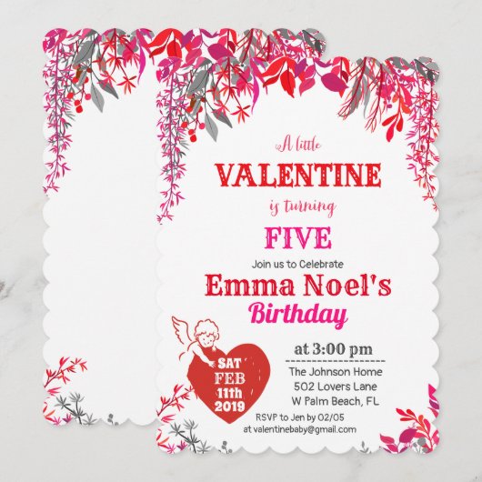 ANY AGE Floral Valentijnsdag Verjaardagsuitnodigin Kaart (Voorkant / Achterkant)