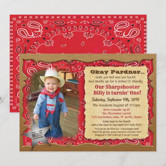 ANY AGE - Foto Cowboy Verjaardagsuitnodiging Kaart (Voorkant / Achterkant)