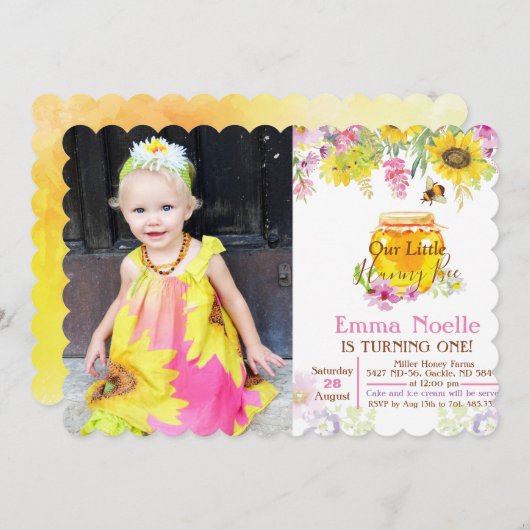 ANY AGE/FOTO - Honey Bee Verjaardag uitnodiging (Voorkant / Achterkant)