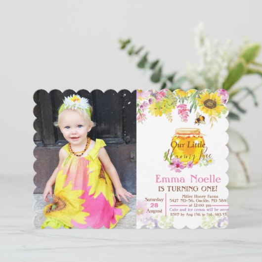 ANY AGE/FOTO - Honey Bee Verjaardag uitnodiging (Staand voorkant)