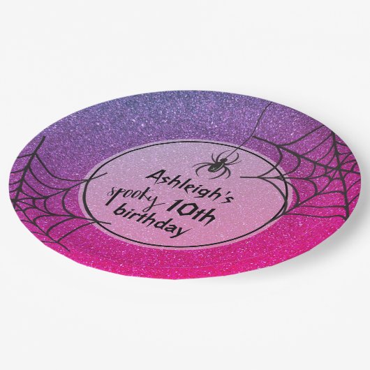 ANY AGE Glitter Glam Spider Halloween Verjaardag Papieren Bordje (Gekanteld)