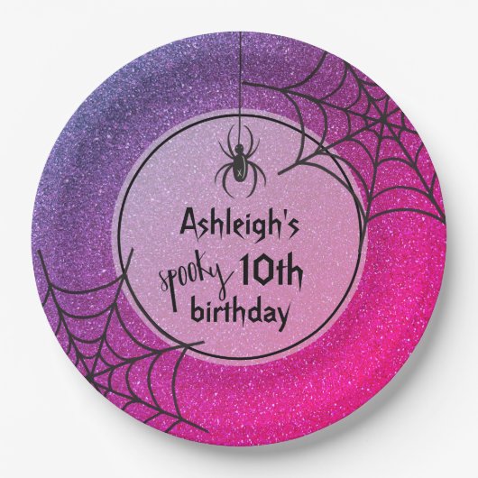 ANY AGE Glitter Glam Spider Halloween Verjaardag Papieren Bordje (Voorkant)