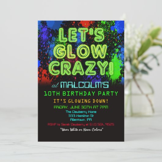 ANY AGE - Glow Party Uitnodiging voor verjaardag (Staand voorkant)