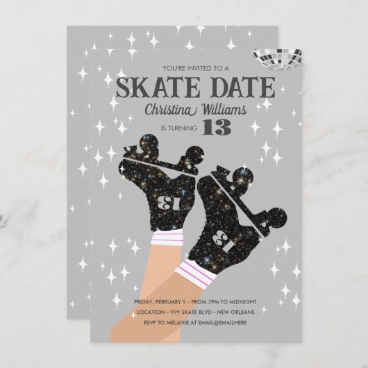 Any Age Gray Disco Roller Schaats Verjaardag Kaart (Voorkant / Achterkant)