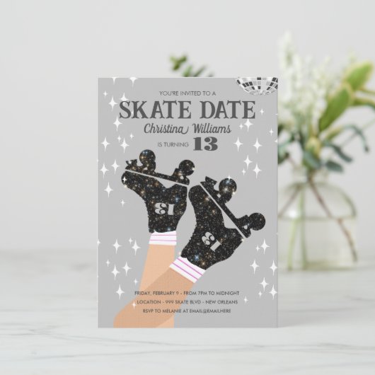 Any Age Gray Disco Roller Schaats Verjaardag Kaart (Staand voorkant)