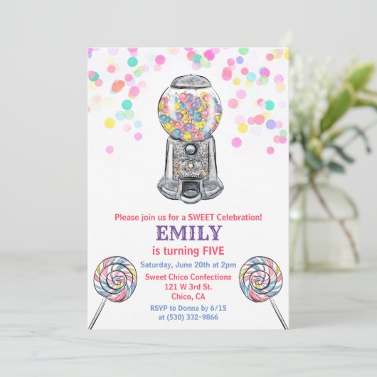 ANY AGE - Gumball Snoep Sweet Verjaardagsuitnodigi Kaart (Staand voorkant)