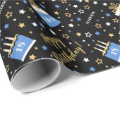 Any Age Happy Birthday Cake Blauw Zwart Cadeaupapier (Rol Hoek)