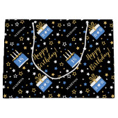 Any Age Happy Birthday Cake Blauw Zwart Groot Cadeauzakje (Voorkant)