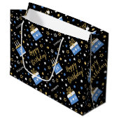 Any Age Happy Birthday Cake Blauw Zwart Groot Cadeauzakje (Voorkant Gekanteld)