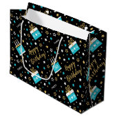 Any Age Happy Birthday Cake Blauwgroen Zwart Groot Cadeauzakje (Voorkant Gekanteld)
